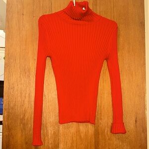 Apostrophe turtle neck red ribbed long sleeve shirt with sparkle